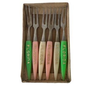 Vintage Florida Little Fork Stainless Steel Cocktail Forks 6 Count Japan